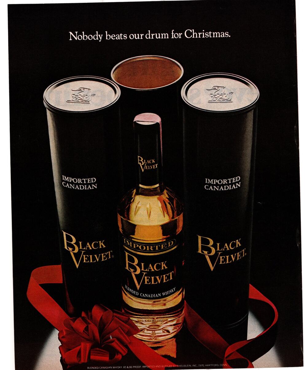 Black Velvet Blended Canadian Whiskey / Poloroid Camera Advertisement Vtg 1960s